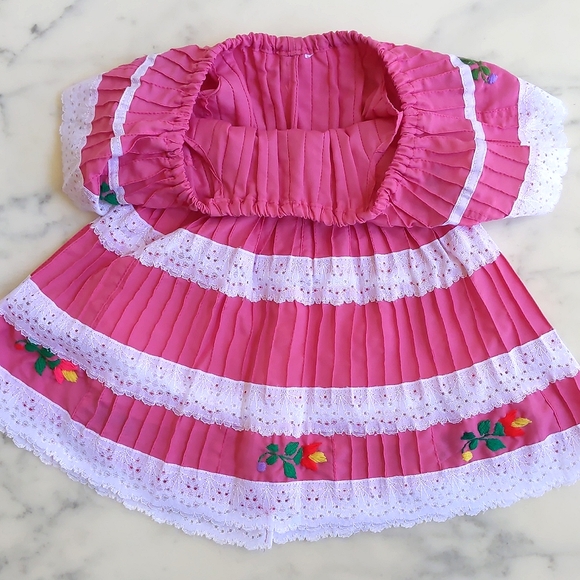 NWOT. Multi Color Embroidered Flowers and Lace Ruffled Dress. - Picture 3 of 7